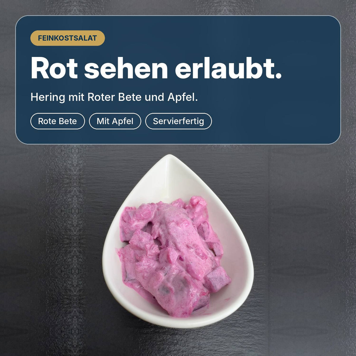 Rot sehen erlaubt: Roter Heringssalat mit Roter Bete, Apfel und Gewürzgurke, cremig und servierfertig.