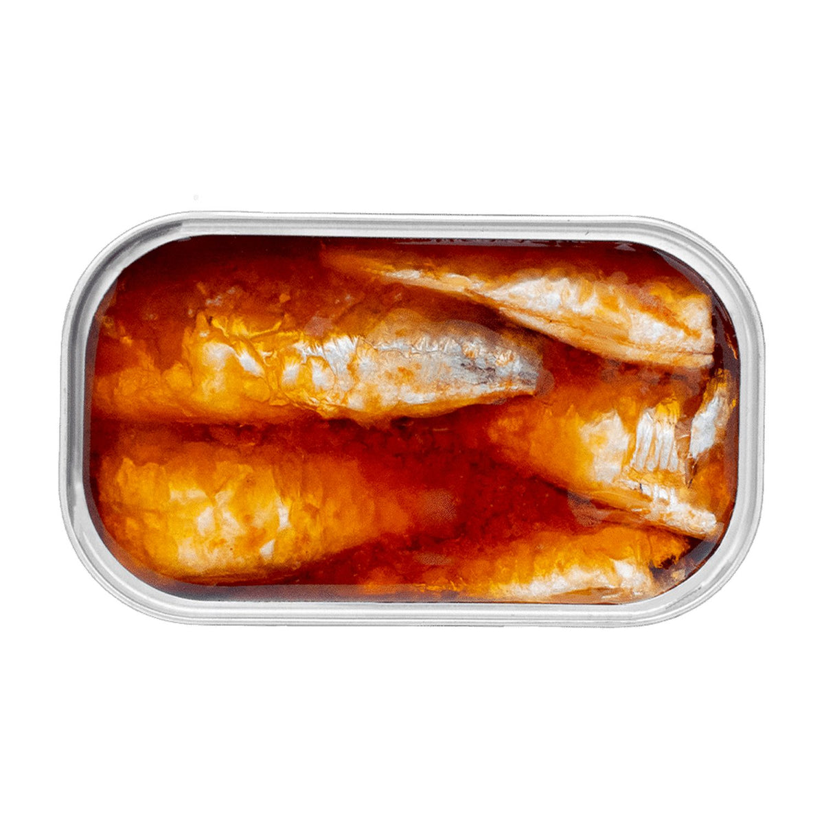 Geöffnete Dose mit Sardinen in Tomatensauce von José Gourmet.