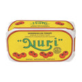 Gelbe Nuri-Dose mit roten Tomaten: Sardinen in Tomatensauce aus Portugal.