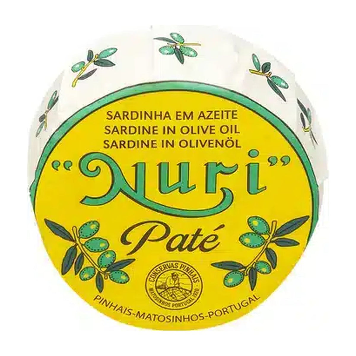 Runde gelbe Nuri-Dose: Sardinenpastete in Olivenöl aus Portugal.